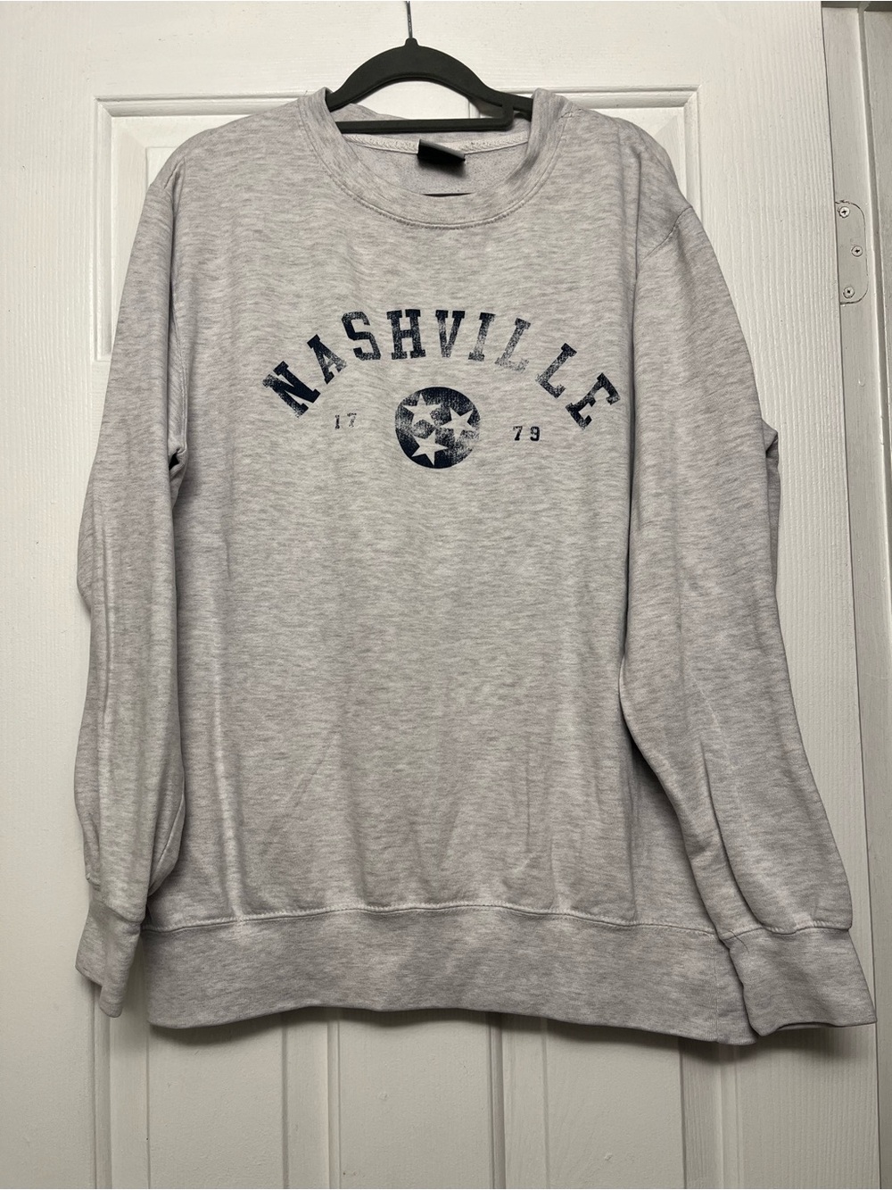 MV Sport Gray Nashville Crewneck Sweatshirt with Navy Print
